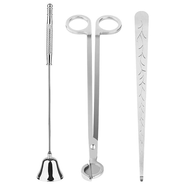 Kirecoo 3 in 1 Candle Accessory Set, Candle Wick Trimmer Cutter, Candle Snuffer, Wick Dipper, Candle Care Kit with Wick Trimmer, Candle Wick Dipper and Candle Extinguisher for Candle Lover (Silver)