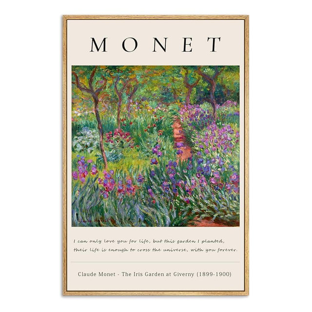 Zzuyi Framed Canvas Print Wall Art The Iris Garden at Giverny by Claude Monet Natural Landscape Art Prints, for Living Room, Bedroom, Office- 12"x16" Natural Framed
