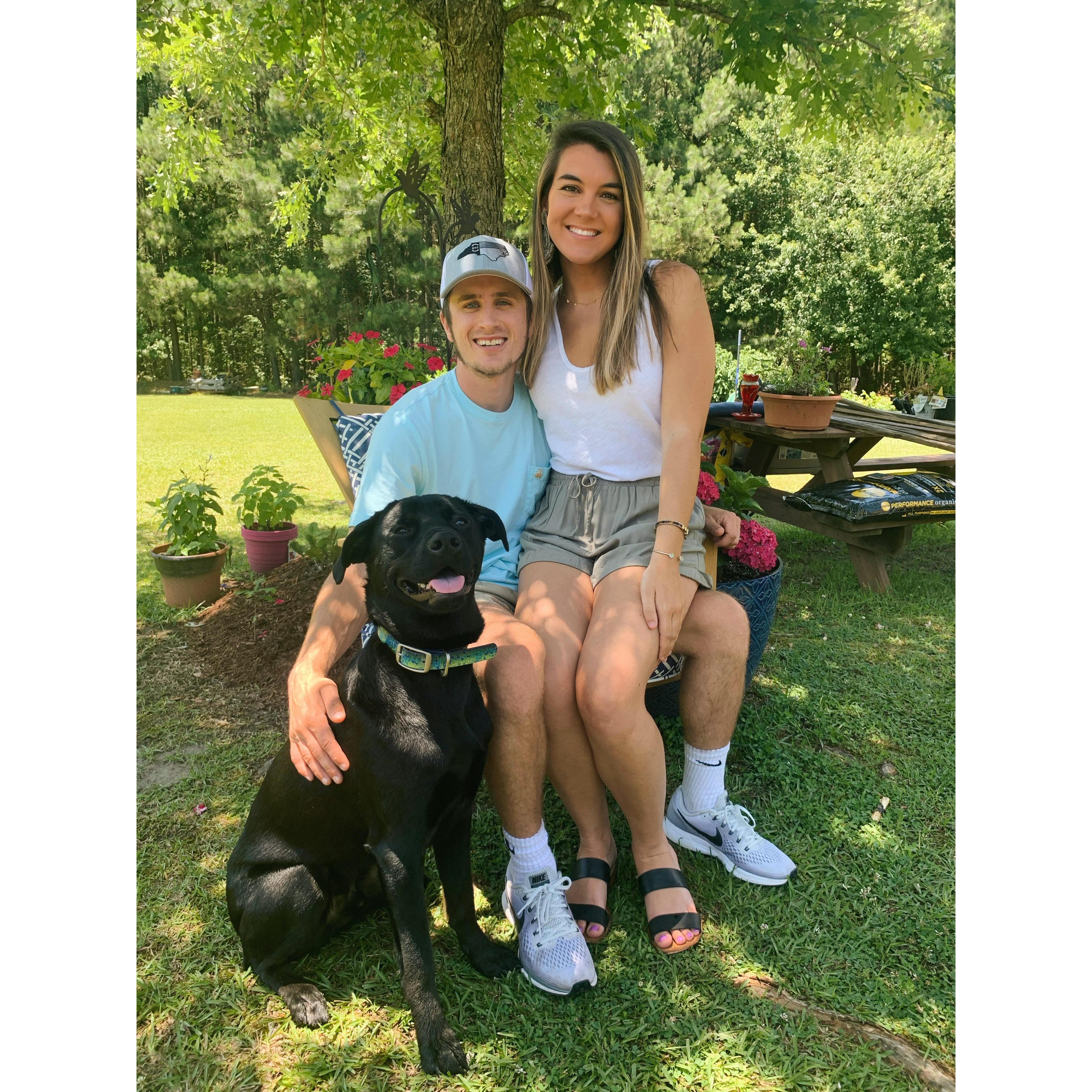And another family photo. Hunter can be seen sporting chops and a hat to cover his quarantine hair.