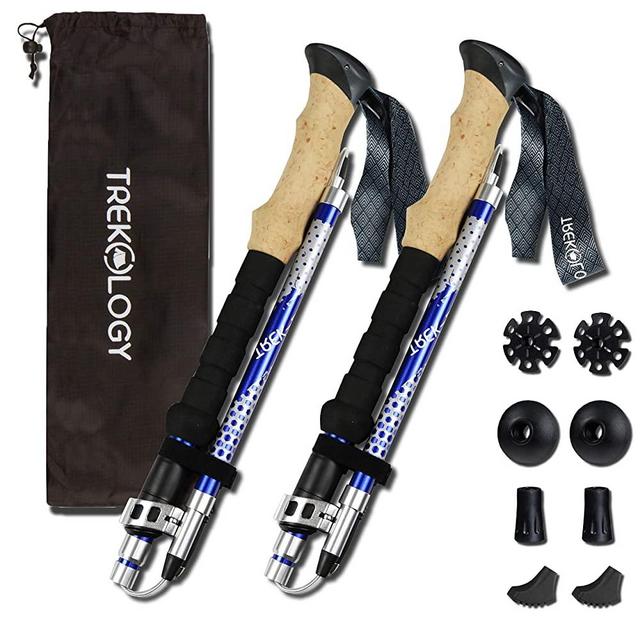 Trekology Trek-Z Trekking Hiking Poles - 2pc Pack Collapsible Folding Walking Sticks, Strong Lightweight Aluminum 7075,Adjustable Quick Flip-Lock, Foldable