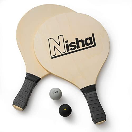 Paddle Ball Beach Games | Premium Set of 2 Smash Rackets, 2 Balls & Free Tennis Grips | Official Smashball Included | Thick Plastic Case - Nisha