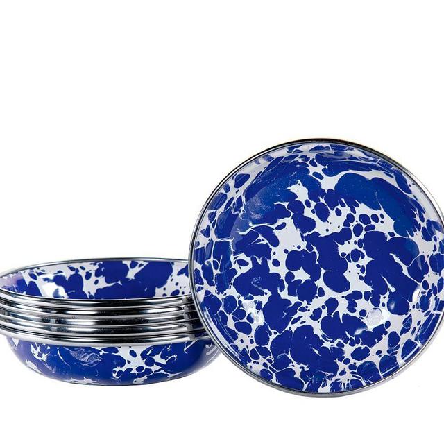 Golden Rabbit Swirl Enamel Dip Bowls, Set of 6 - Cobalt