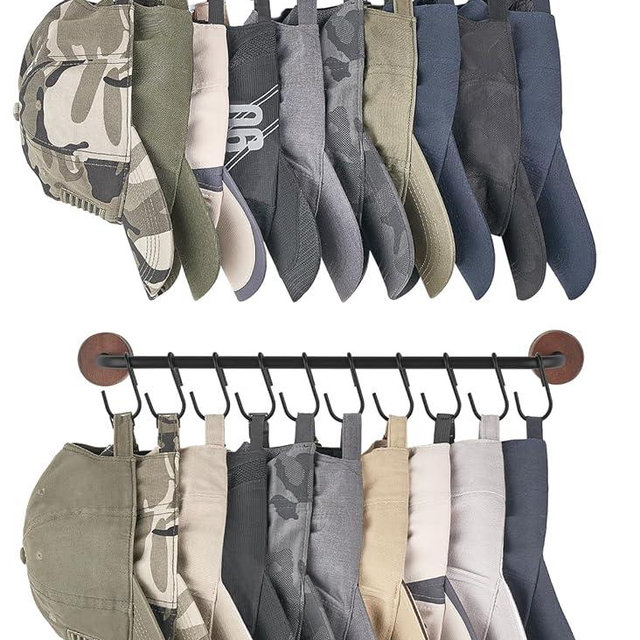 Mkono Hat Rack for Wall Hat Organizer for Baseball Caps Hanger with 20 Hooks Modern Metal Hat Holder Wall-Mounted Ball Caps Display for Closet Door Bedroom Entryroom Laundry, Set of 2
