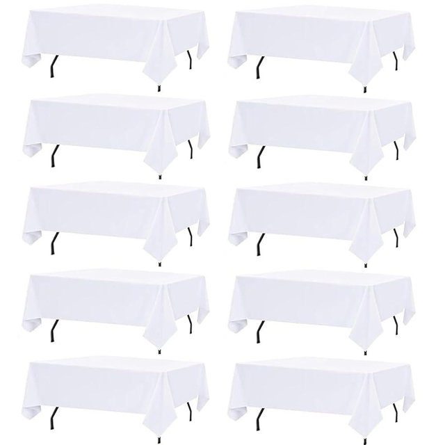 10 Pack White Table Cloth Rectangle Table Cloths for 8 Foot Rectangle Tables 60 X 126 Inch Washable Polyester Table Covers, Reusable & Wrinkle Resistant for Weddings, Parties, Events, and Everyday Use