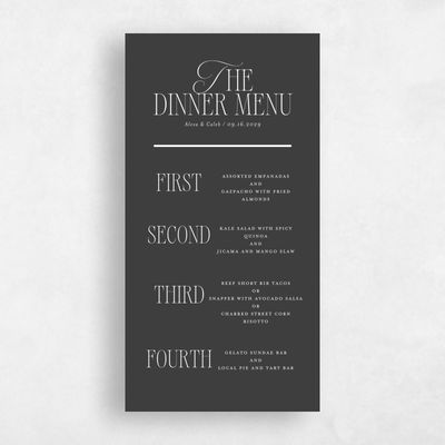 Dark Charcoal, Black Wedding Menu - Orable Classic