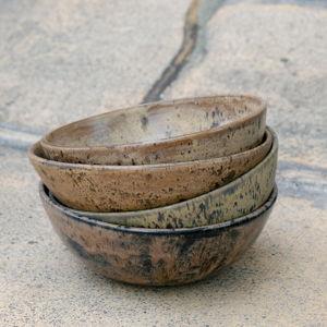 Handmade (by bridesmaid Nicole) set of 8 ceramic bowls, small plates, and large plates