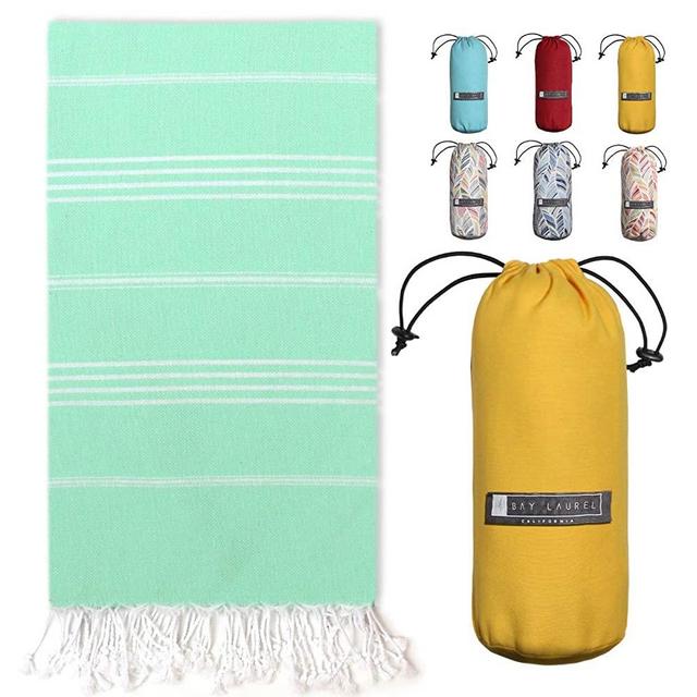 BAY LAUREL Turkish Beach Towel with Travel Bag 39 x 71 Quick Dry Sand Free Lightweight Large Oversized Beach Towel Turkish Towels Light Beach Towel Travel Towels
