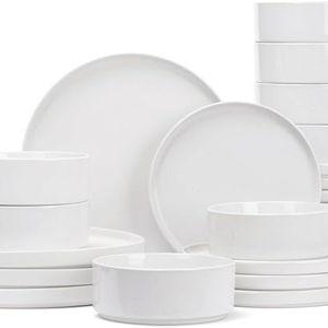 Famiware Nebula Plates and Bowls Set, 24 Pieces Dinnerware Sets, Dishes Set for 8, White