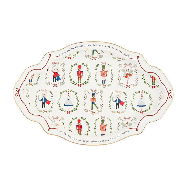 Mud Pie Nutcracker Christmas PLATTERS & Trays, 10 1/2" x 16 1/4", WHITE