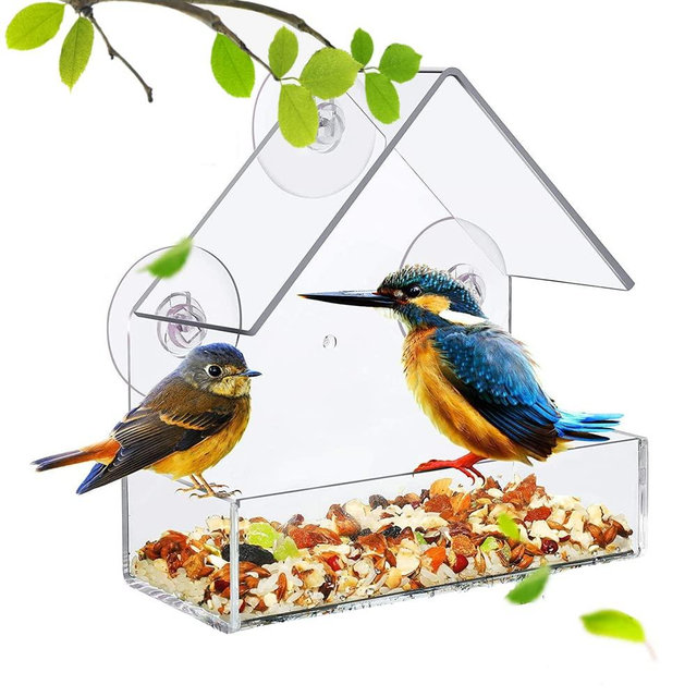 Window Feeders with Strong Suction Cups, Clear Window Houses with Drainage Holes, Detachable Seed Tray for Outdoors Wild Birds Nesting (Style A)