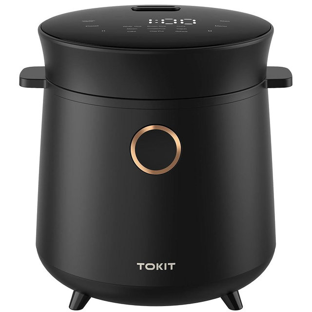 TOKIT Rice Cooker 3 Cup Uncooked/6 Cup Cooked, Nonstick Inner Pot Ceramic Rice Cooker Small,24H Timer Delay & Keep Warm, Portable 9 Preset Functions for Brown Rice, Steam, Soup, Black