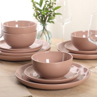 Rockaway 12-Piece Reactive Glaze Dinnerware Set, Service for 4