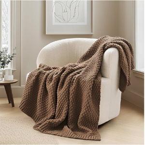 EVERGRACEHOME Chunky Chenille Knit Throw Blanket, Camel Brown, 50" x 60"