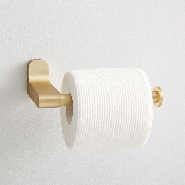 Mid-Century Contour Bath Hardware, Toilet Paper Holder, Antique Brass