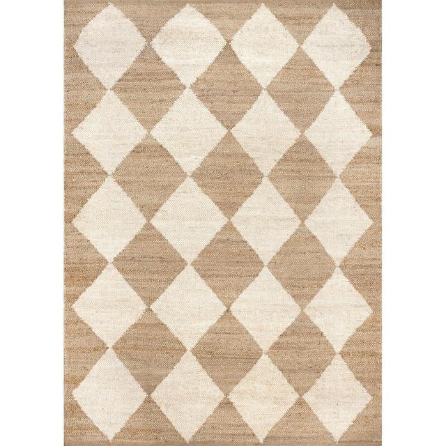 Arvin Olano x Rugs USA - Louie Diamond Checkerboard Jute Indoor Area Rug Natural 8x10