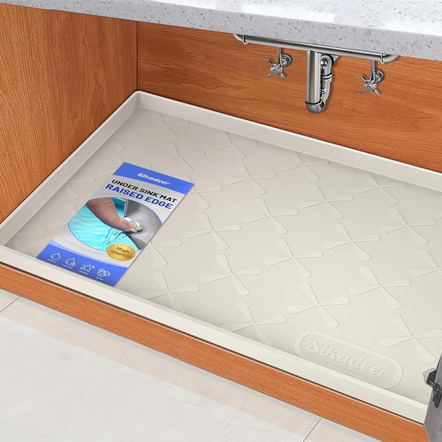 SIKADEER 25" x 19" Under Sink Mat Waterproof, Silicone Mat Kitchen Drawer Shelf and Cabinet Liner, Sink Protector for Kitchen Organizers and Storage, Boot Tray Pet Food Mats