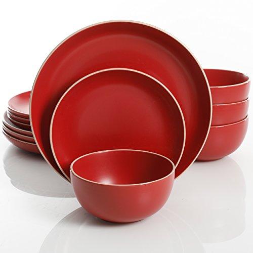 Gibson Home 114386.12RM Rockaway 12 Piece Dinnerware, Red Matte