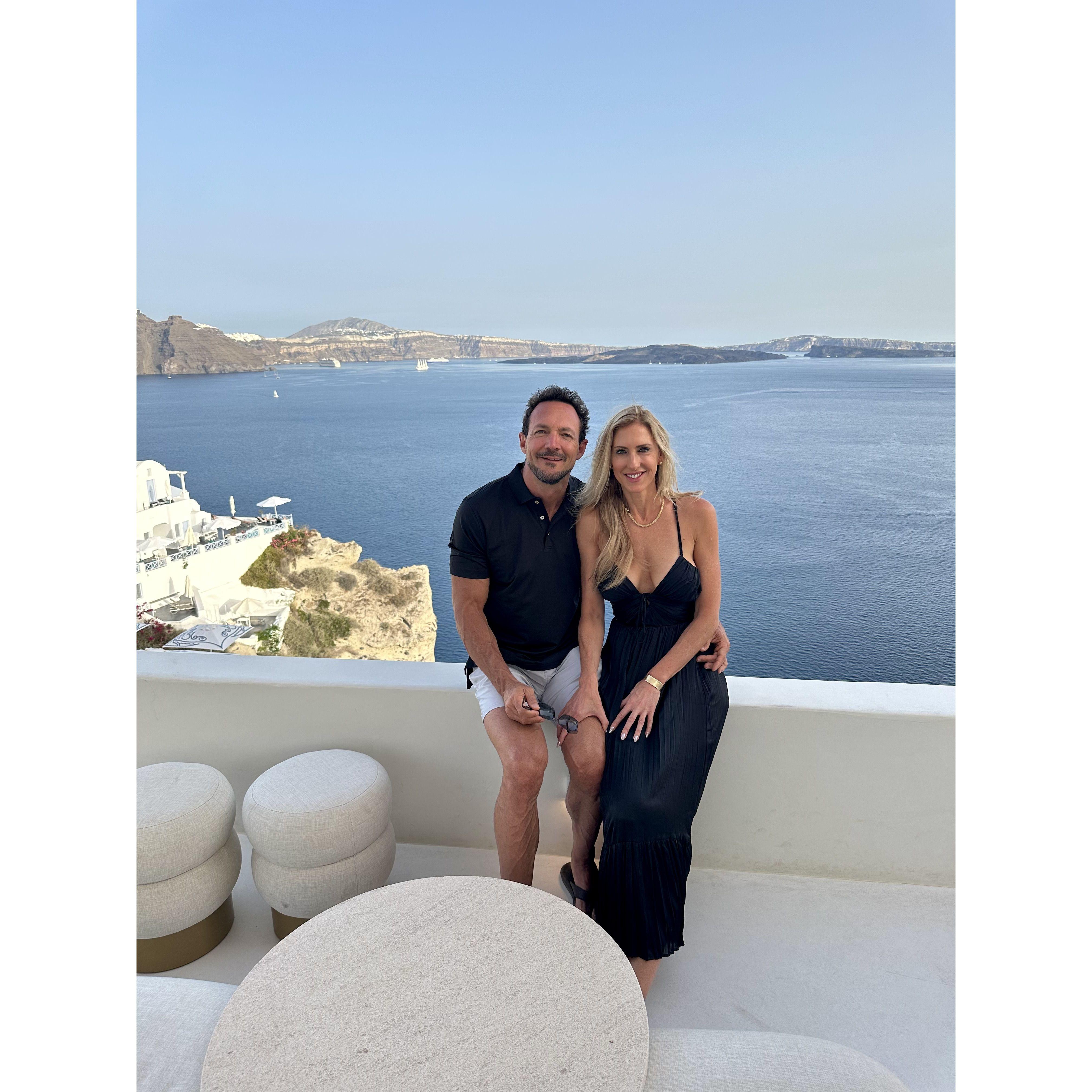 We got engaged on this day in Santorini, Greece!