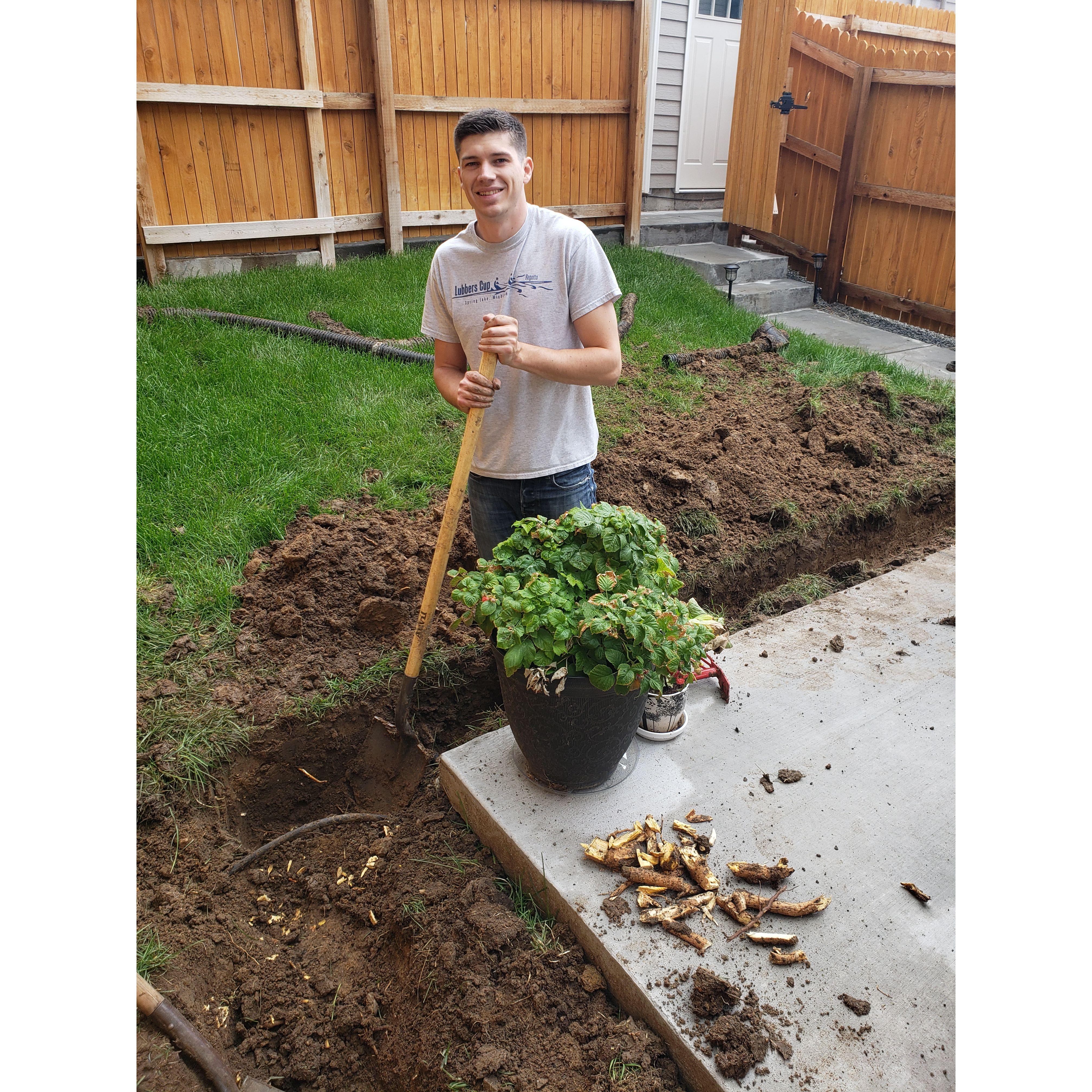 Wade helped me dig a french drain for our home