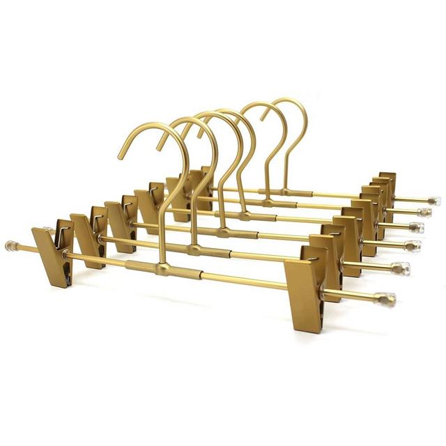 Koobay Pants Hangers Gold Aluminum Skirt Hanger 2-Adjustable Clips Heavy Duty Clothes Hangers Space Saving Durable Hanger 11.8" Closet Organizer for Pant,Pack of 10