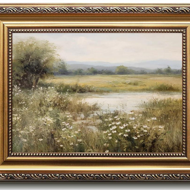 9x12 Inch Vintage Gold - Framed Fall Landscape Canvas Wall Art, Vintage Wall Decor Rustic Farmhouse Decor Framed Prints for Living Room, Bedroom, Office Bathroom, Fra med Wall Art for Bedroom