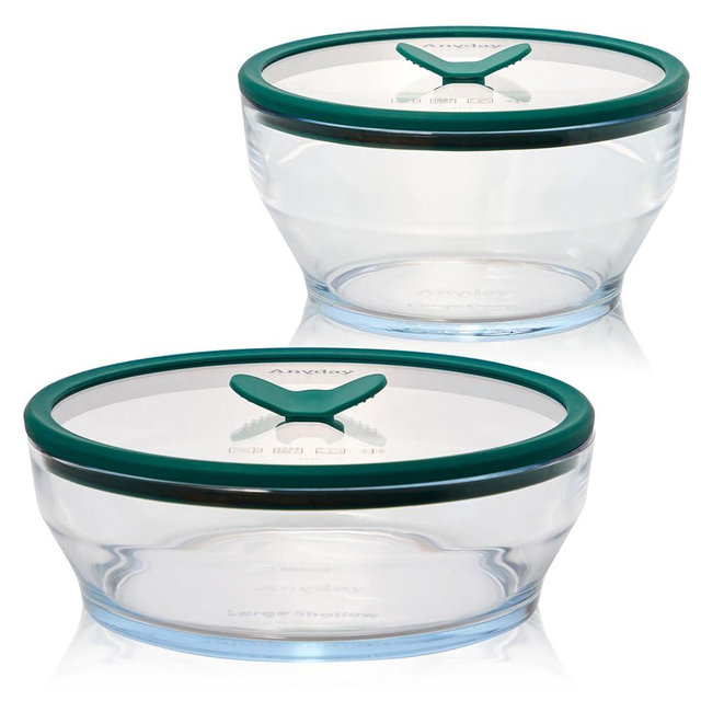 Anyday 4-Piece Large Glass Food Storage with Glass Lids | Plastic-Free Meal Prep & Microwave Cookware | Stackable Airtight Storage Container with Vented Lid for Microwave-Safe Reheating