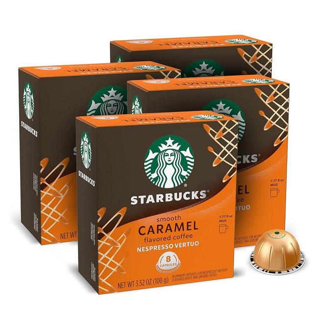 Starbucks by Nespresso Vertuo Line Caramel Flavored Coffee (8-count single serve capsules each, compatible with Nespresso Vertuo Line System) Naturally Flavored, 4 Pack