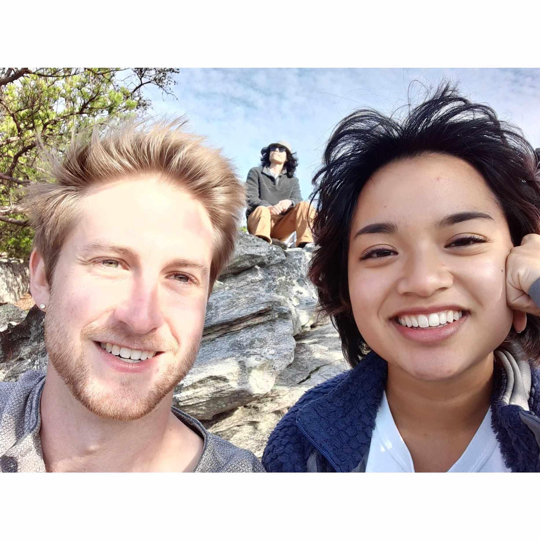 Our first picture together taken at Hanging Rock State Park. March was in her first semester of grad school and felt like getting out of town. She asked Samuel last minute to join her.