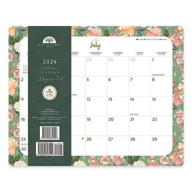 2023-2024 Magnetic Refrigerator Calendar Wall Calendar Pad by Bright Day, 18 Month 8 x 10 Inch, July 2023-December 2024, Watercolor Floral