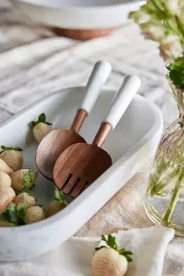 Marble + Acacia Serving Utensil Set