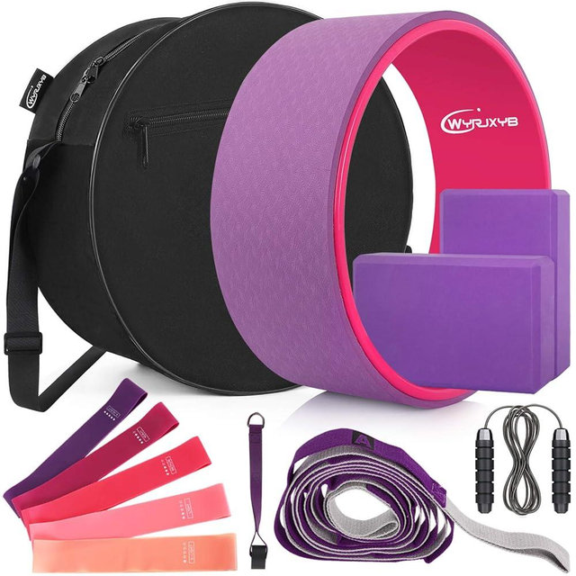 11-in-1 Yoga Accessory Set - Wheel, Blocks, Bands, Bag & Jump Rope for Stretching & Backbends