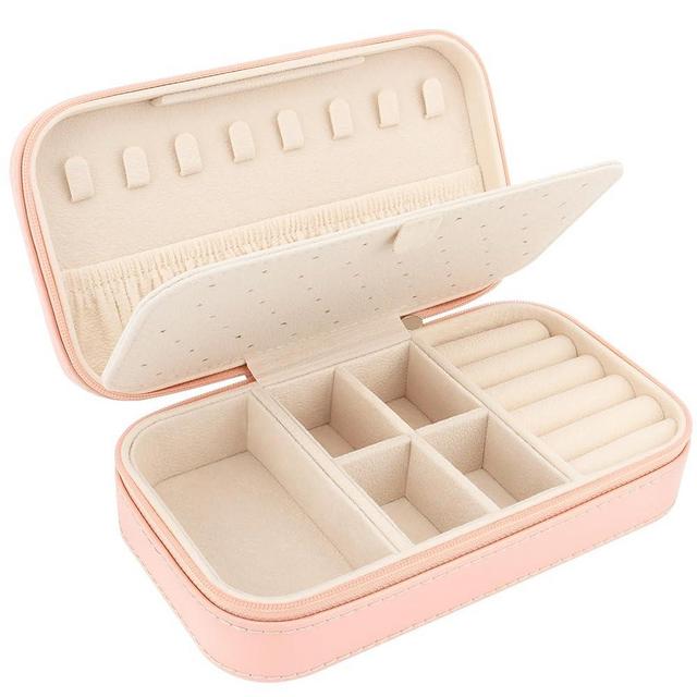 DesignSter Travel Jewelry Box, PU Leather Portable Jewelry Case, Small Jewelry Boxes for Gifts, Travel Jewelry Organizer for Women Rings Earrings Necklaces Bracelets (Dusty Pink)
