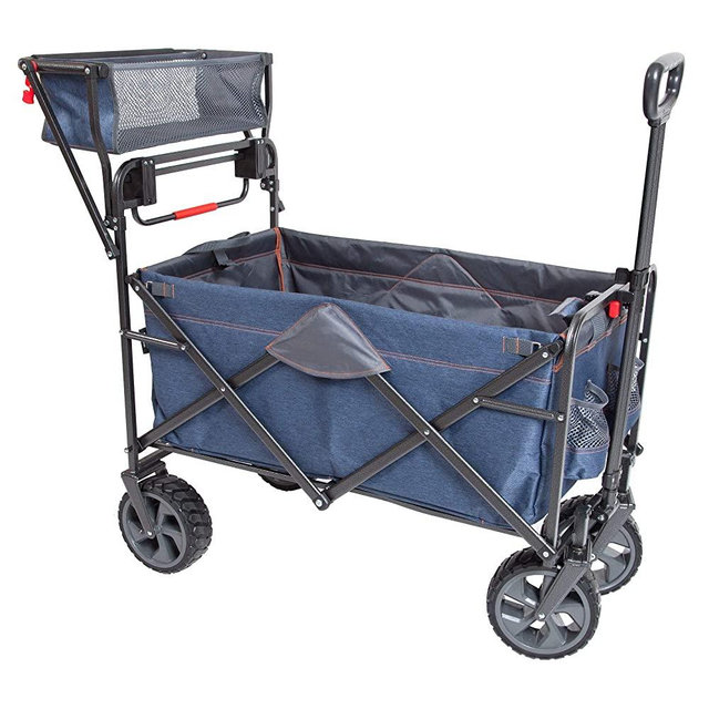 MacSports WPP-100 Heavy Duty Push Pull Collapsible All Terrain Utility Cart Wagon, Denim Blue