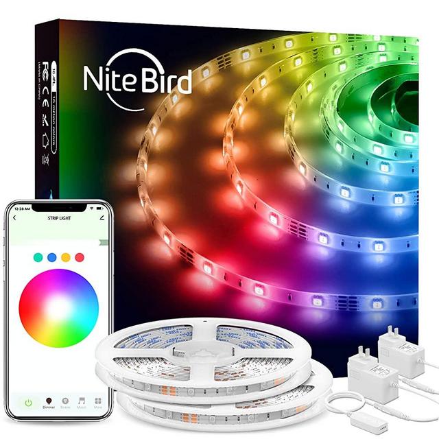 NiteBird 32.8ft Smart LED Strip Lights Work with Alexa Google Home, App and Voice Control,16 Million RGB 5050 SMD LED Color Changing Light Strips, Music Sync, for Bedroom Kitchen Cabinet TV Party