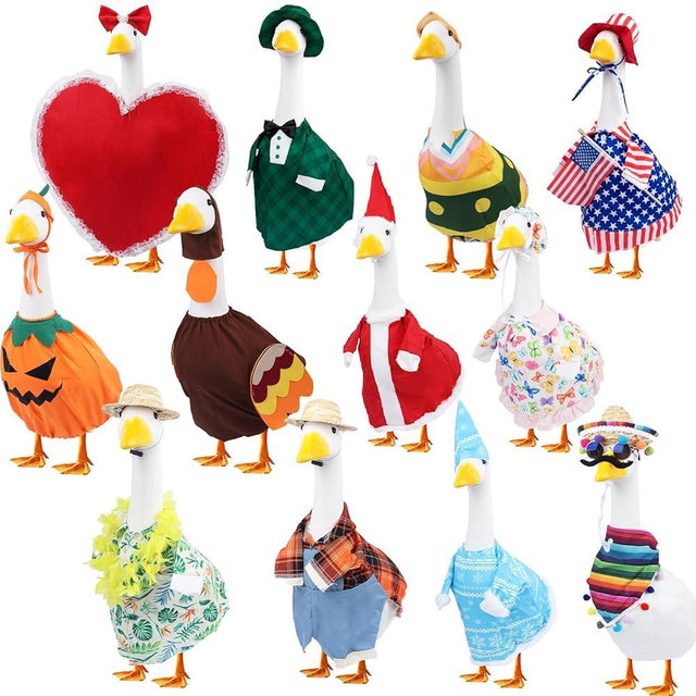 12 Set Holiday Porch Goose Outfits All Seasons Holiday Bundle St. Patrick Easter Summer Hawaiian 4th of July Fall Lawn Goose Clothing Porch Clothes for Patio Yard Lawn Decor
