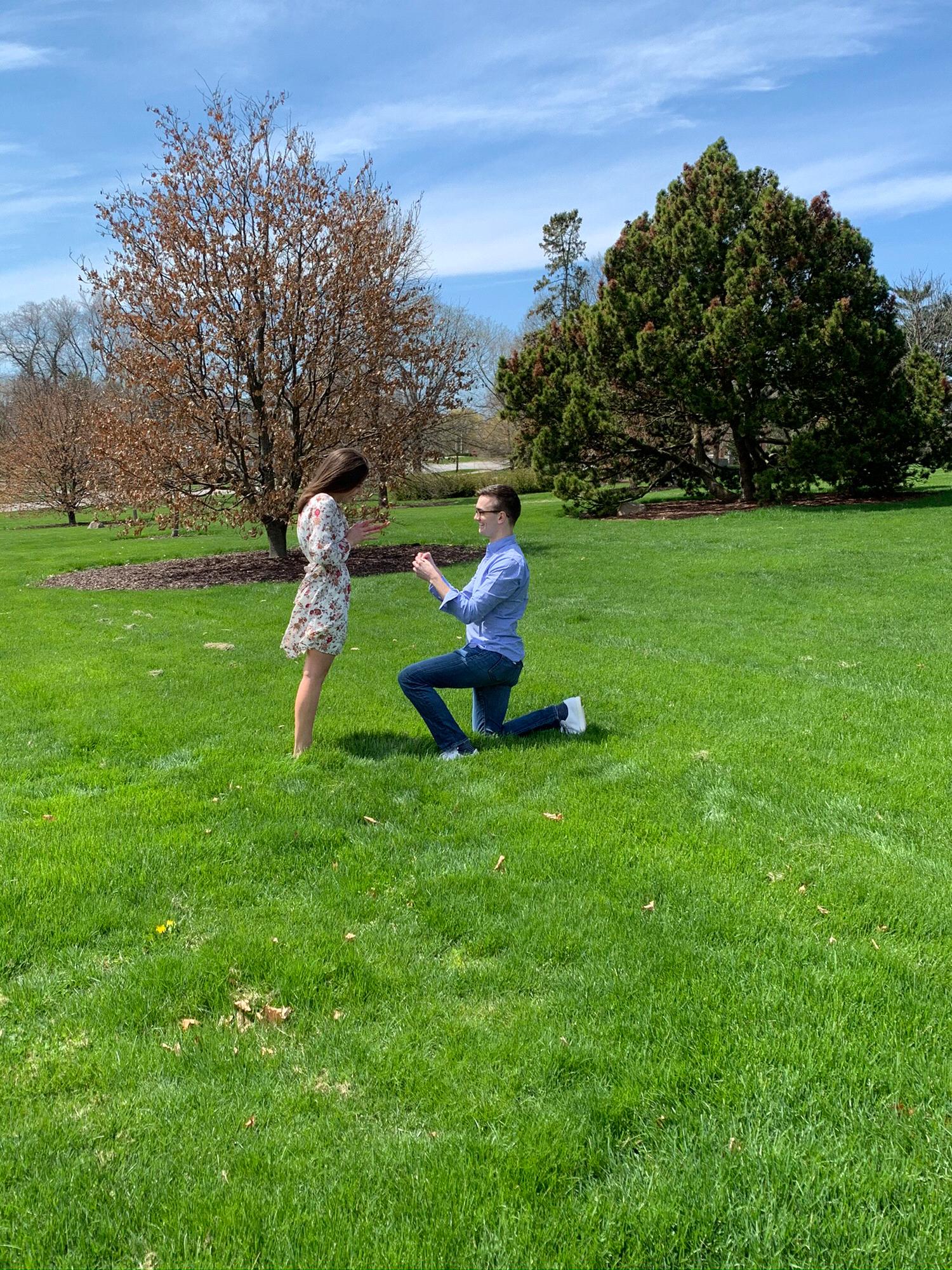 Josh had a drone deliver the ring to him moments before getting on one knee!