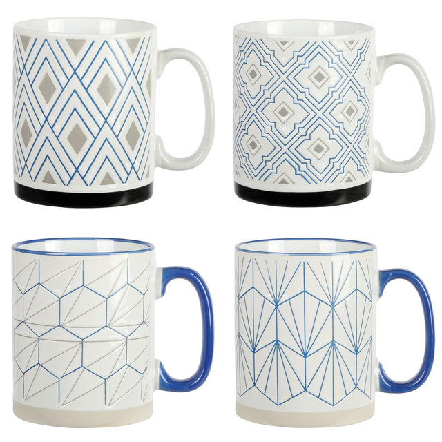 Mr. Coffee Parkmill 17oz 4 Piece Stoneware Coffee Mug Set in Assorted Designs