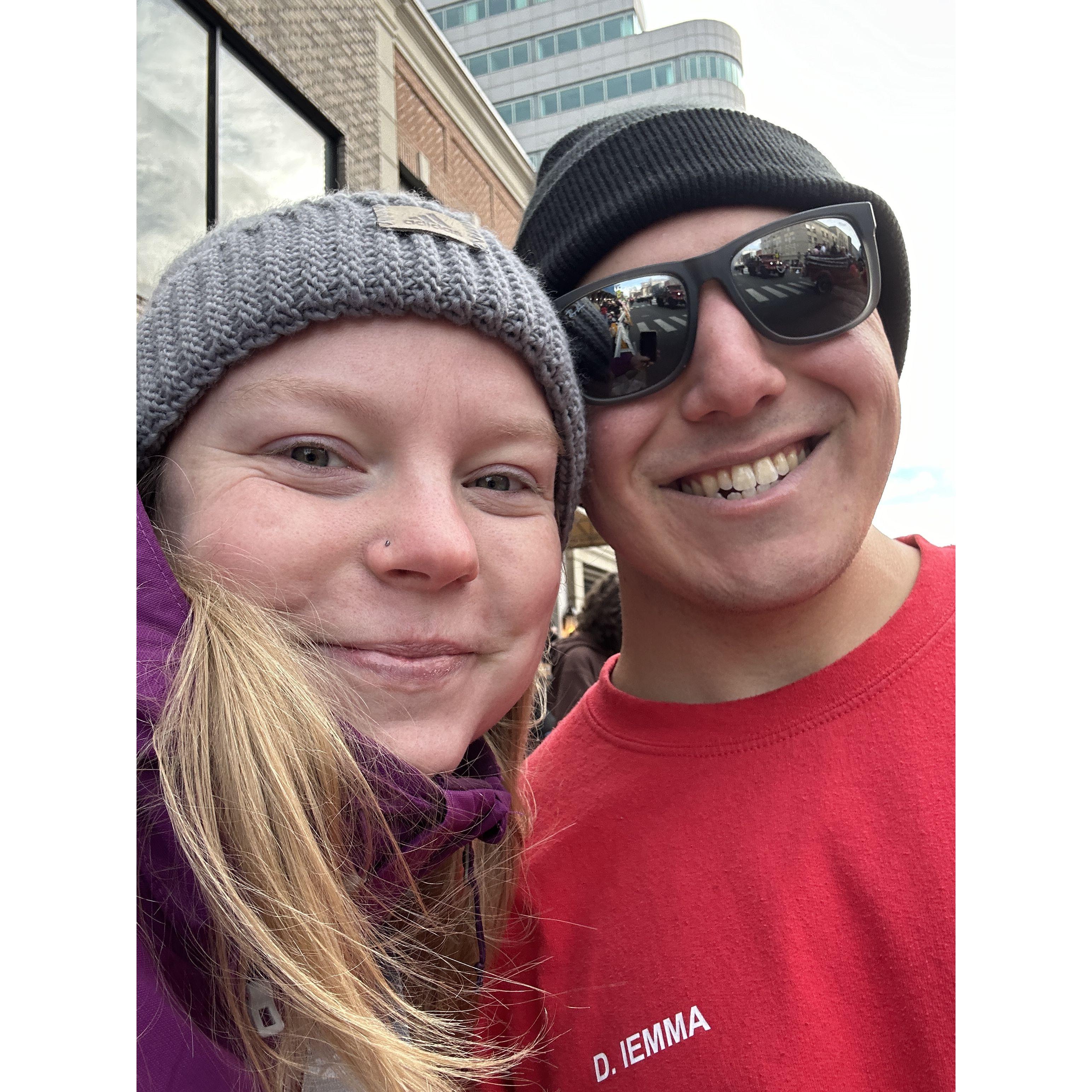 His first parade as a Stamford firefighter