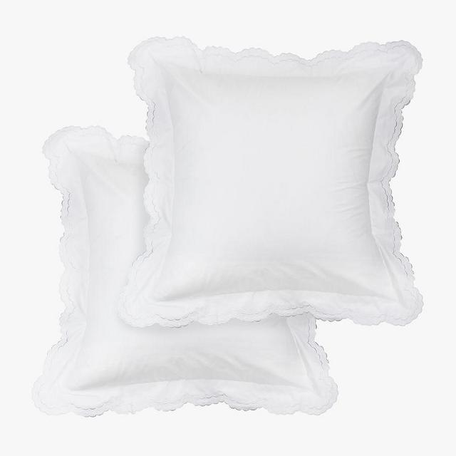 White/White Maci Double Scalloped Percale Embroidered Shams, Euro, Set Of 2