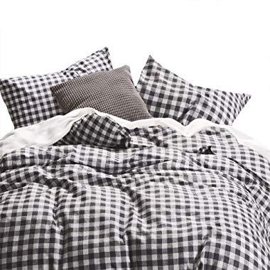 Wake In Cloud - Checker Comforter Set, Gray Grey Buffalo Check Plaid Geometric Modern Pattern Printed, 100% Cotton Fabric with Soft Microfiber Inner Fill Bedding (3pcs, King Size)