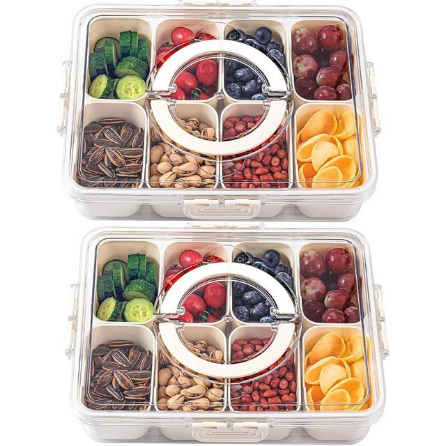 shopwithgreen 2Pcs Divided Serving Tray with Lid and Handle, Portable Snackle Box Charcuterie Container for Party, Veggies, Snack, Fruit, Nuts, Candy, Cracker, Chip, Entertaining, Picnic…