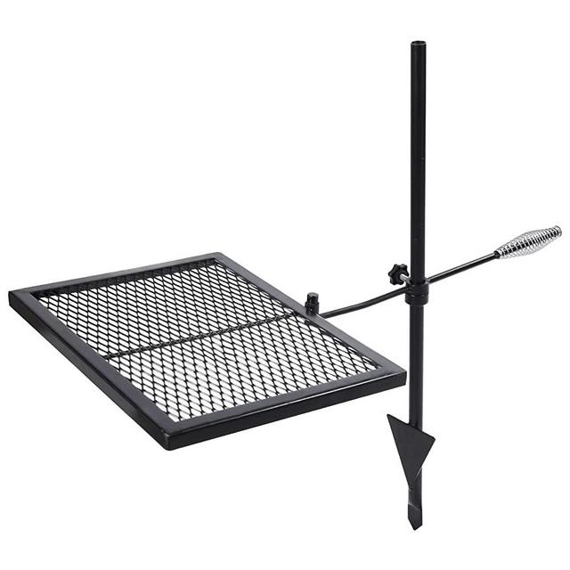 Lineslife Swivel Campfire Grill, Adjustable Heavy Duty Steel Open Fire Cooking Grill Grate with Carrying Bag for Outdoor Camping BBQ, Black, Rectangle