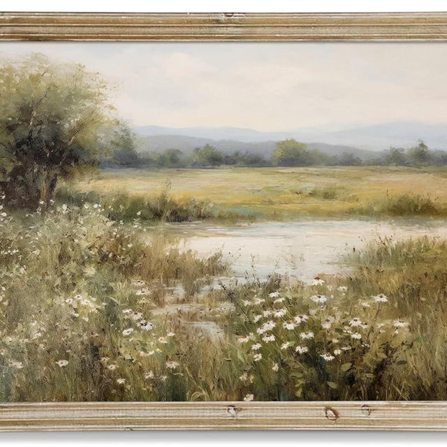 RETRART Vintage Farmhouse Canvas Wall Art - Wildflower Field Landscape Painting, Wall Art Spring Art for Living Room Bedroom Kitchen - 8" x 10" - UNFRAMED