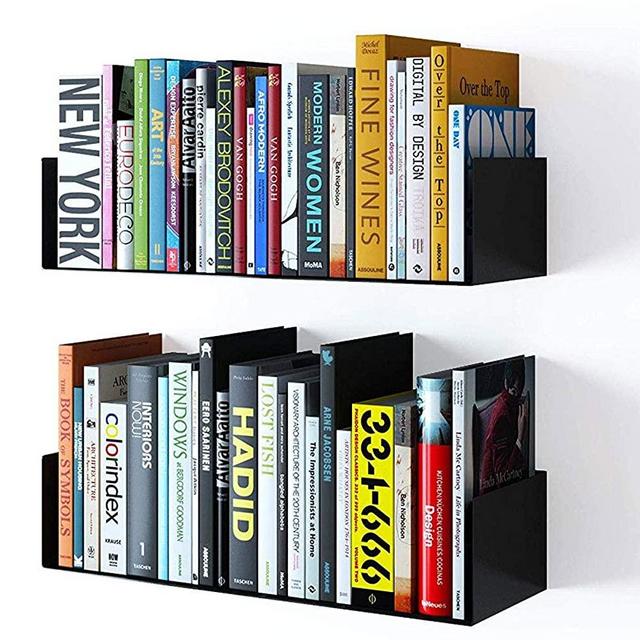 Wallniture Bali Floating Wall Mount Metal U Shape Shelf Book CD DVD Storage Display Bookcase Black Set of 2