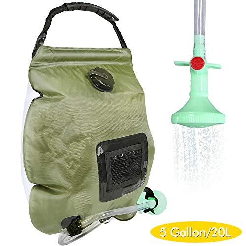 Solar Camping Shower Bag, 5 Gallons/20L Portable Camping Shower Bag with On/Off Switchable Shower Head for Camping Traveling Hiking Beach Swimming