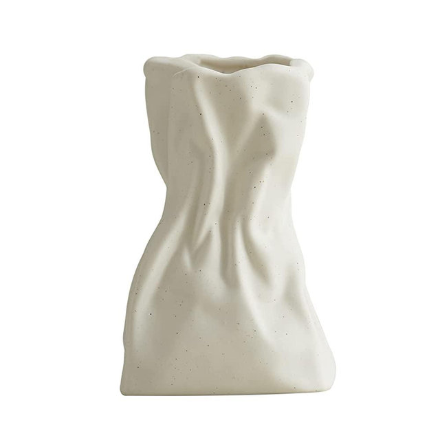 Grab Paper Bag Ceramic Vase, Crinkle Paper Bag Design for Flower Arrangement, Living Room, Dinner Table Decoration