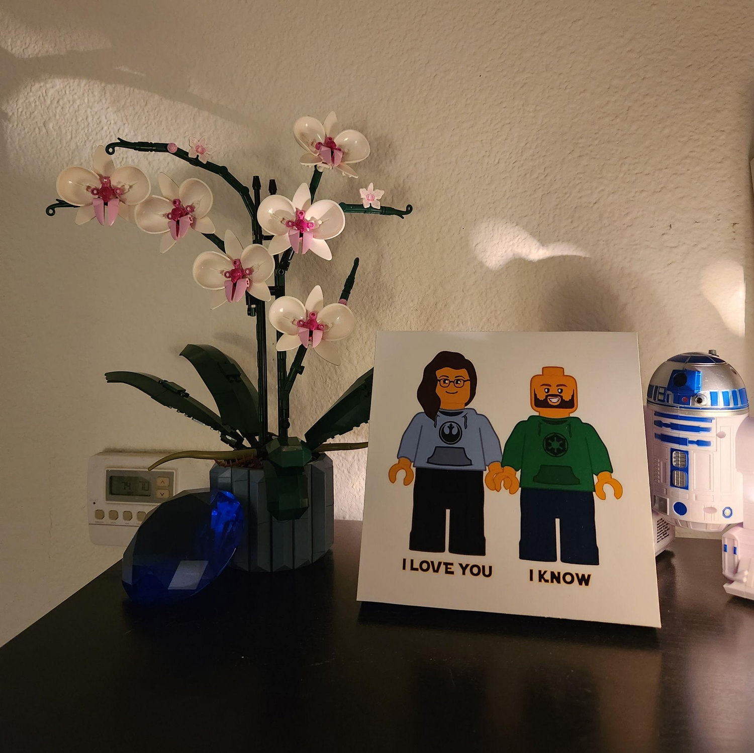 I said "I love you" first. I made Mike a special Lego sign for our first Christmas together.