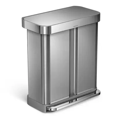 Simplehuman® Dual Compartment Rectangular 58-Liter Step Trash Can in Brushed Stainless Steel