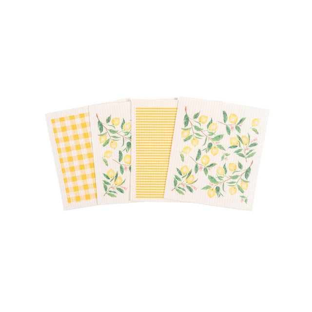 KAF Home Swedish Dish Cloths, All Over Lemon, Set of 4