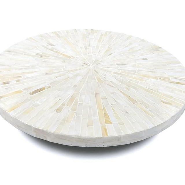 PEMAR Mother of Pearl Lazy Susan for Countertop Table Wood Decorative Turntable 360 Rotating Organiser for Kitchen, Cabinet, Counter, Spice Pantry, Table Top 12.6" (White Sunlight)